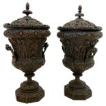 Pair of mid-to-late 20th century Baroque Revival carved wood Campana-shaped urns