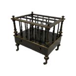 Victorian ebonised and parcel-gilt three division Canterbury or magazine rack