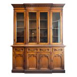 Victorian oak break-front bookcase