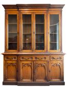 Victorian oak break-front bookcase