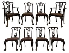 Set eight 19th century mahogany Chippendale design dining chairs