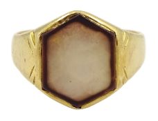 Early 20th century 18ct gold brown stone set hexagon shaped signet ring