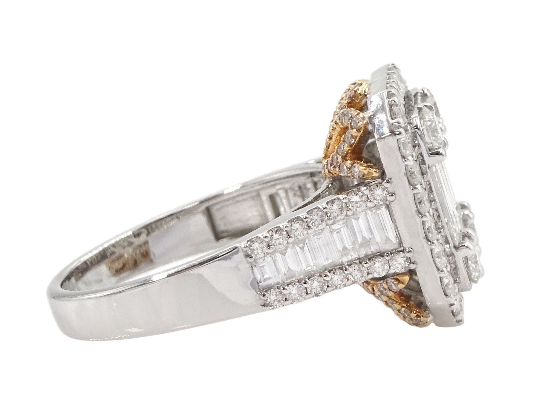 18ct white and rose gold baguette and round brilliant cut diamond cluster ring - Image 4 of 6