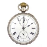 Early 20th century silver open face keyless lever chronograph pocket watch