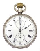 Early 20th century silver open face keyless lever chronograph pocket watch