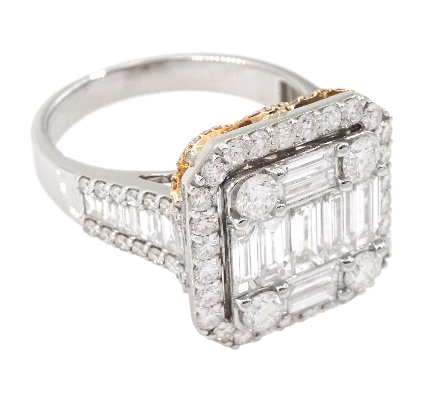 18ct white and rose gold baguette and round brilliant cut diamond cluster ring - Image 3 of 6