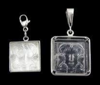 Lalique two silver mounted Arethuse Masque de Femme pendants