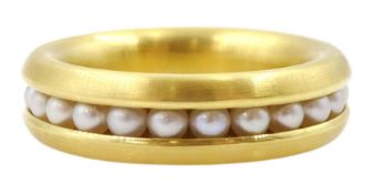 18ct brushed gold channel set pearl full eternity ring