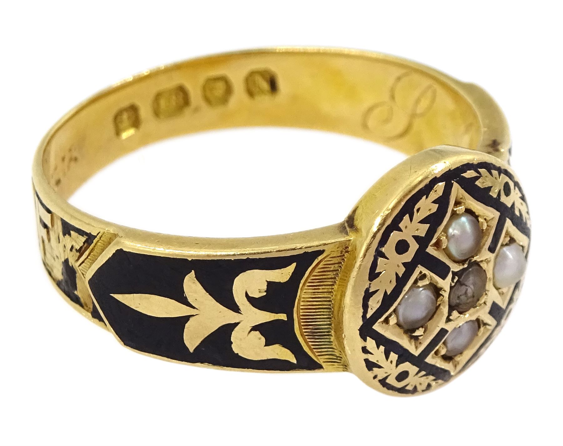 Victorian 18ct gold 'In Memory Of' memorial ring - Image 3 of 5