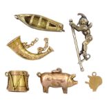 Victorian and later pendant / charms including gold horn