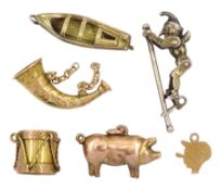Victorian and later pendant / charms including gold horn