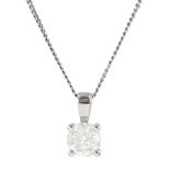 18ct white gold single stone round brilliant cut diamond pendant necklace