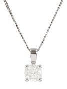18ct white gold single stone round brilliant cut diamond pendant necklace