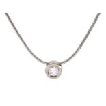 18ct white gold bezel set round brilliant cut diamond pendant necklace