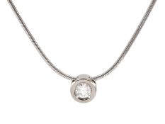 18ct white gold bezel set round brilliant cut diamond pendant necklace