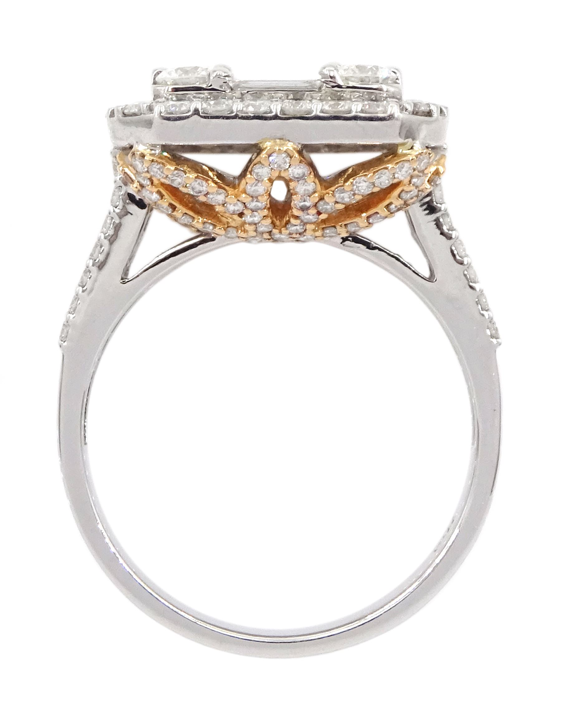 18ct white and rose gold baguette and round brilliant cut diamond cluster ring - Image 5 of 6