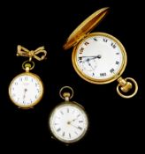 Early 20th century 14ct gold open face keyless cylinder ladies pocket watch