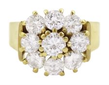 18ct gold nine stone round brilliant cut diamond cluster ring