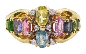 14ct gold diamond and multi gemstone cluster ring