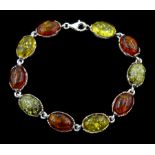 Silver tri-coloured oval amber link bracelet