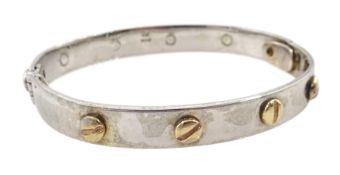 9ct white gold child's bangle with yellow gold screws