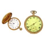 Early 20th century 14ct gold full hunter keyless lever ladies fob watch by American Watch Company