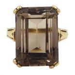 10ct gold single stone emerald cut smokey quartz ring