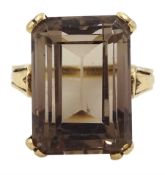 10ct gold single stone emerald cut smokey quartz ring