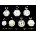 Six Victorian and later silver open face key wound lever pocket watches by H. A. Spiegel Halter