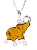 Silver Baltic amber elephant pendant necklace