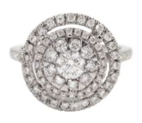 18ct white gold pave set round brilliant cut diamond halo cluster ring