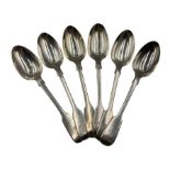 Set of six Victorian silver fiddle patten teaspoons engraved with initials by Henry Holland