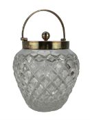 Hobnail cut glass biscuit barrel with silver collar