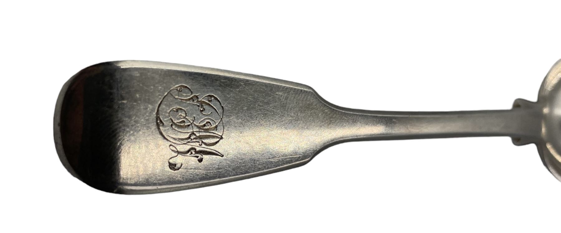 Set of six Victorian silver fiddle patten teaspoons engraved with initials by Henry Holland - Image 3 of 3