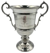 George V silver twin handled trophy with inscription 'Landale Challenge Cup
