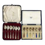 Cased set of six silver gilt coffee spoons