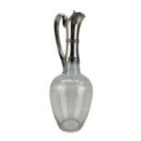 Victorian plain glass claret jug of ovoid form with silver mounts and loop handle H31cm Sheffield 18