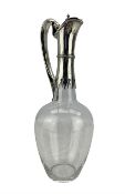 Victorian plain glass claret jug of ovoid form with silver mounts and loop handle H31cm Sheffield 18
