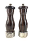 Pair of 1980s silver mounted salt and pepper mills by Charles S Green & Co Ltd