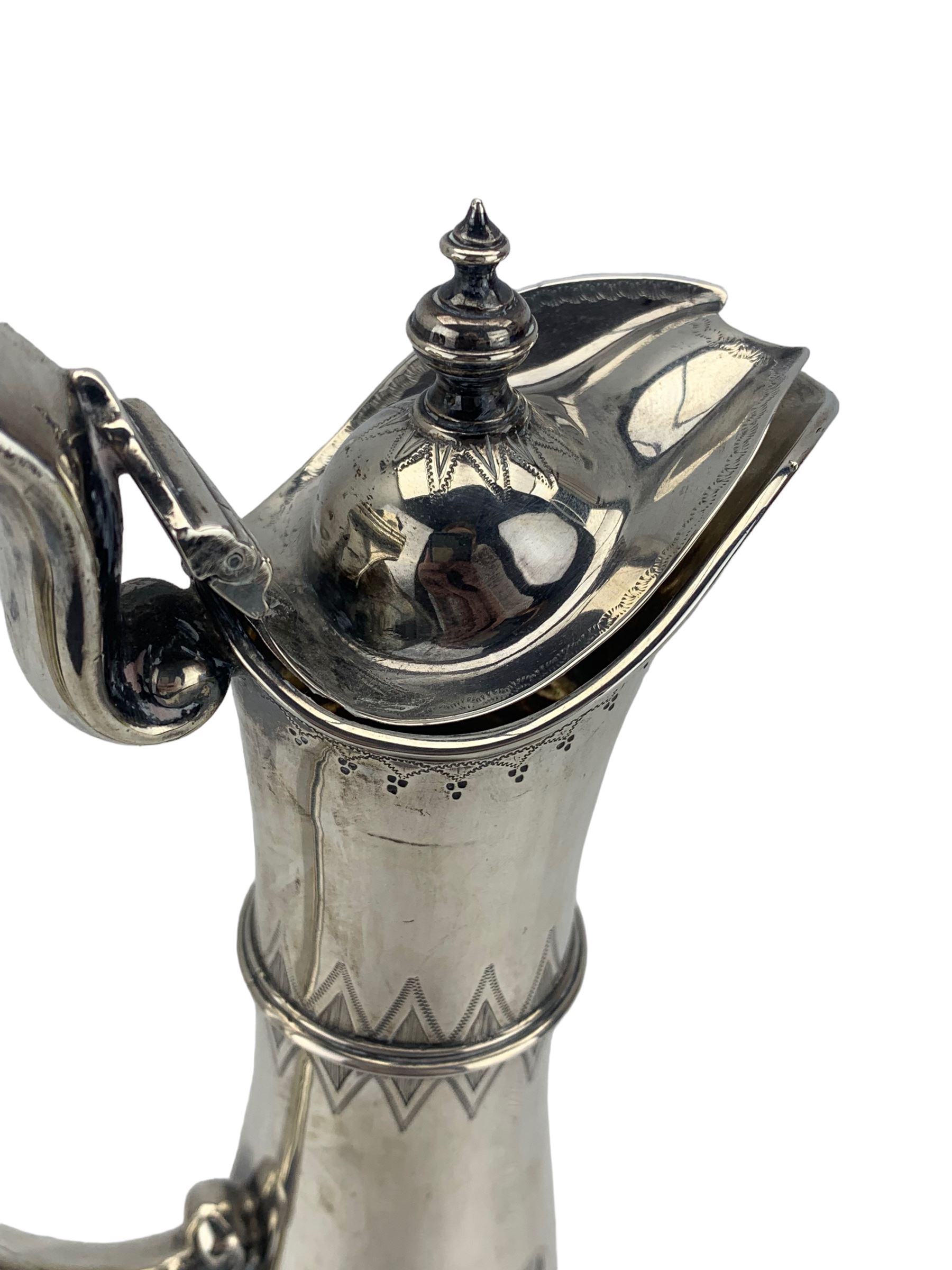 Victorian plain glass claret jug of ovoid form with silver mounts and loop handle H31cm Sheffield 18 - Image 2 of 4