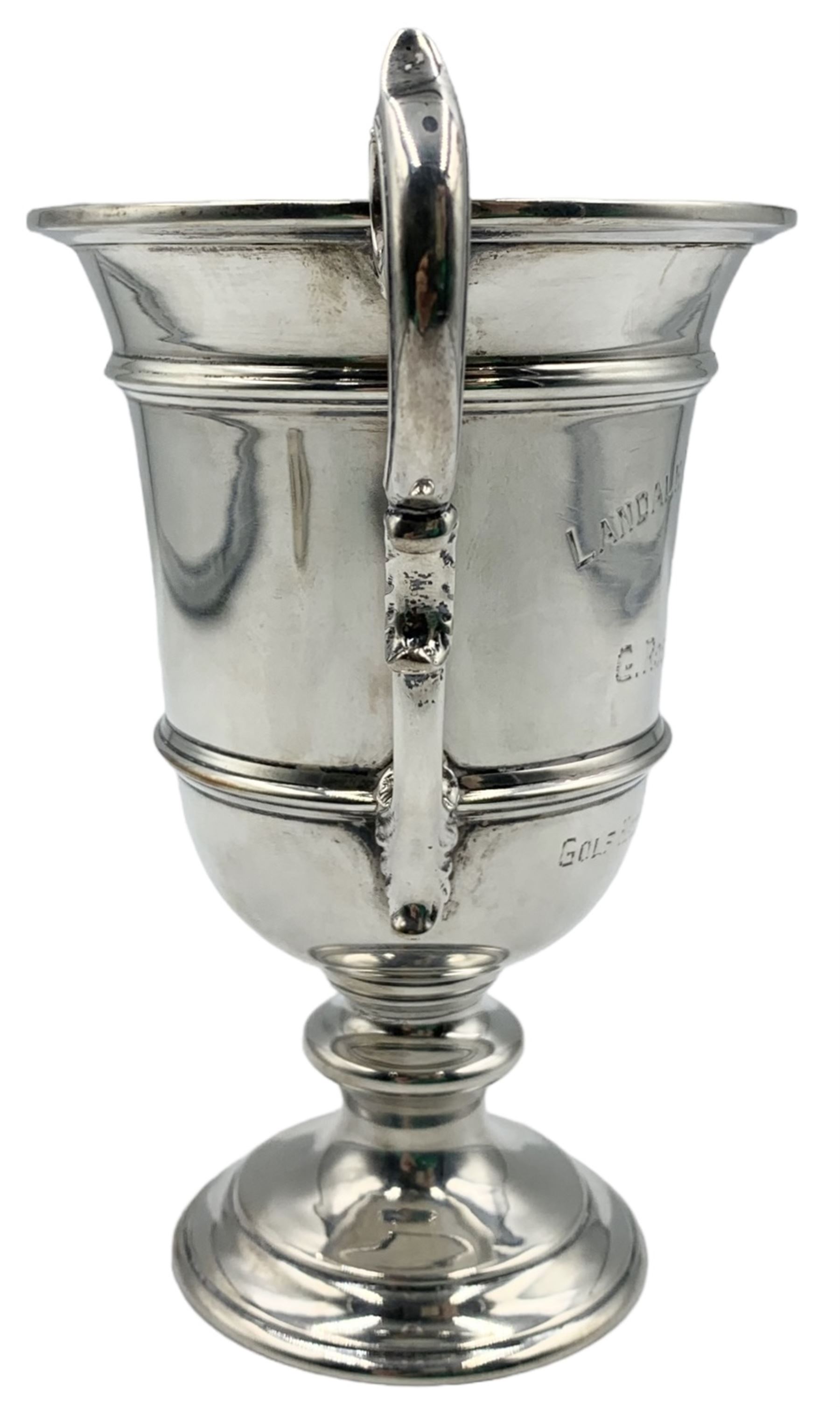 George V silver twin handled trophy with inscription 'Landale Challenge Cup - Image 3 of 6