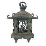 Japanese Meiji patinated bronze hanging lantern