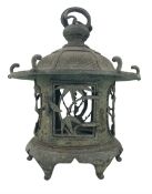Japanese Meiji patinated bronze hanging lantern