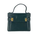 Vintage Salvatore Ferragamo Firenze green leather handbag with polished gold-tone hardware