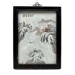 Chinese rectangular porcelain plaque depicting a winter landscape