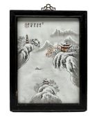 Chinese rectangular porcelain plaque depicting a winter landscape
