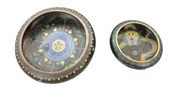Early 20th century Chinese cloisonne bowl of floral design on a gilt scrolled ground with four chara