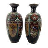 Pair of 20th century Japanese Cloisonne hexagonal vases