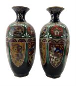 Pair of 20th century Japanese Cloisonne hexagonal vases