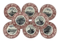 Eight Wedgwood transfer printed plates depicting Spanish Missions including